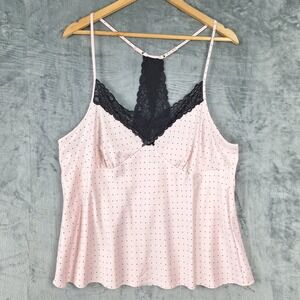 Womens Top XL Pink Star Babydoll Y2K Fairy Coquette Racerback Floral Lace Satin